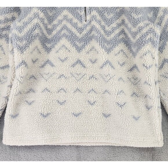 Victorias Secret Pink Sweater Womens Medium Blue White Fair Isle 1/4 Zip Sherpa - Picture 7 of 10